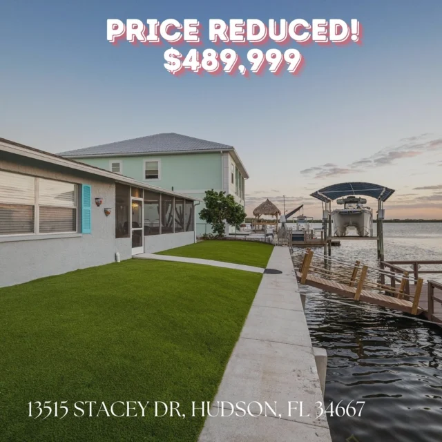 WHO WANTS TO LIVE DIRECTLY ON THE GULF OF MEXICO FOR $489,999??!?! 🔥

13515 Stacey Drive, Hudson, FL 34667 MLS #: T3483105

‼️ PRICE REDUCED‼️

2 bedroom, 2 bathroom just under 1,600sqft of living space! DIRECT ACCESS TO THE GULF OF MEXICO! Freshly painted interior, wood-like tile flooring, updated kitchen with quartz countertops and stainless steel appliances. Low-maintenance AstroTurf backyard plus deep-water canal access for boaters. Embrace waterfront living at its finest!